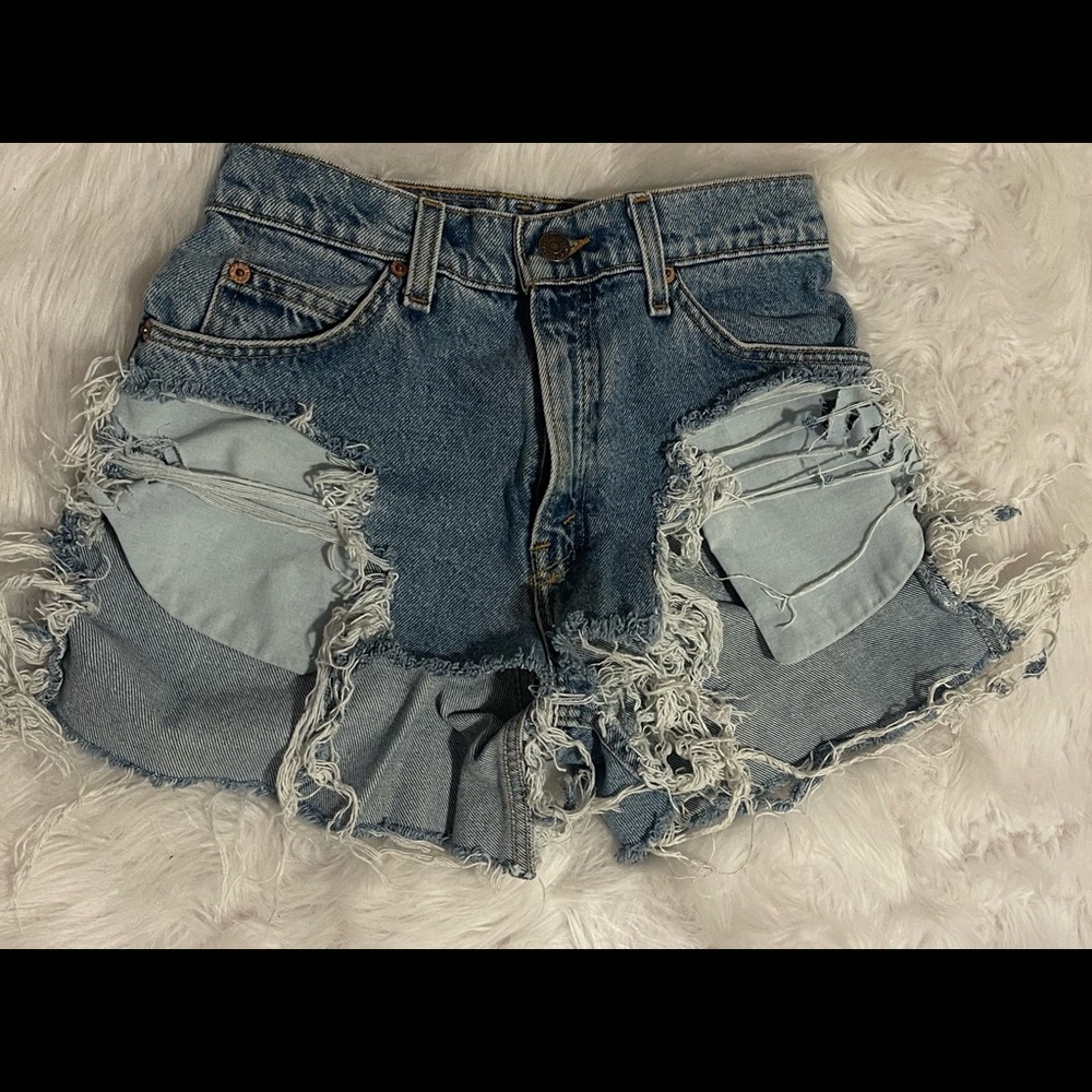Custom Distressed Levis 950 High Waisted Shorts - image 1